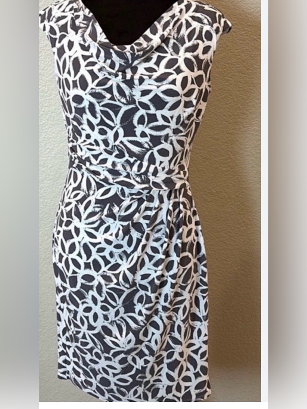 Lauren Ralph Lauren Black and White Cowl-Neck Sleeveless Midi Dress